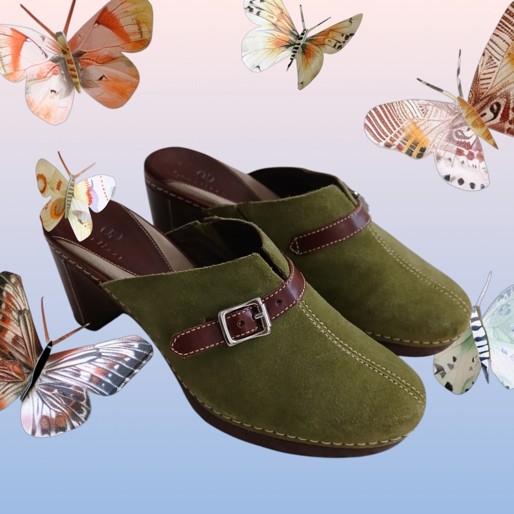 Olive Green Suede Women's Mules